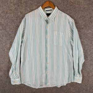 Tommy Bahama Shirt Mens Large 100% Linen Hawaiian Camp Beach Button Up Striped